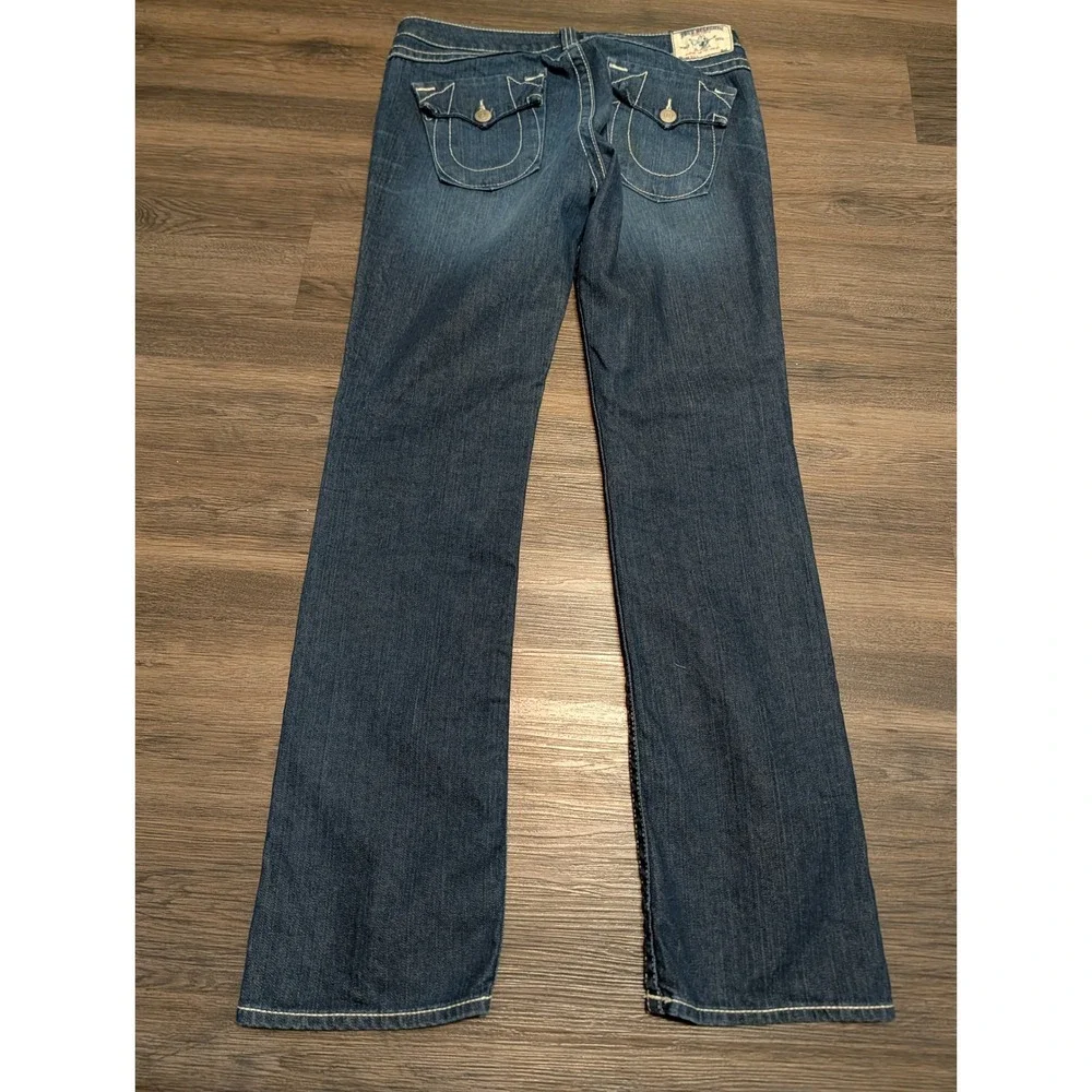True Religion Billy Bootcut Jeans Mens 31 Dark Wash White Thick Stitch USA